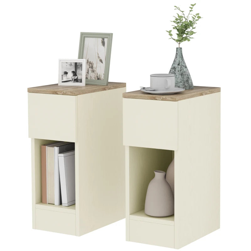 HOMCOM Set of Two Modern Storage Bedside Tables - White