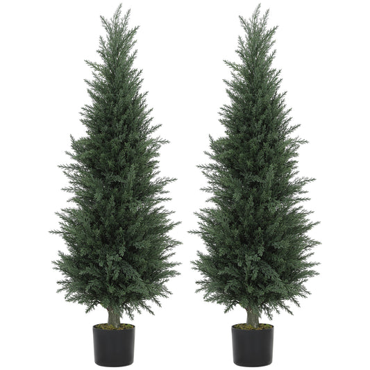 HOMCOM Set of 2 Artificial 120cm Cypress Trees with 638 UV-Resistant Leaves in Pot for Indoor/Outdoor Use, Green