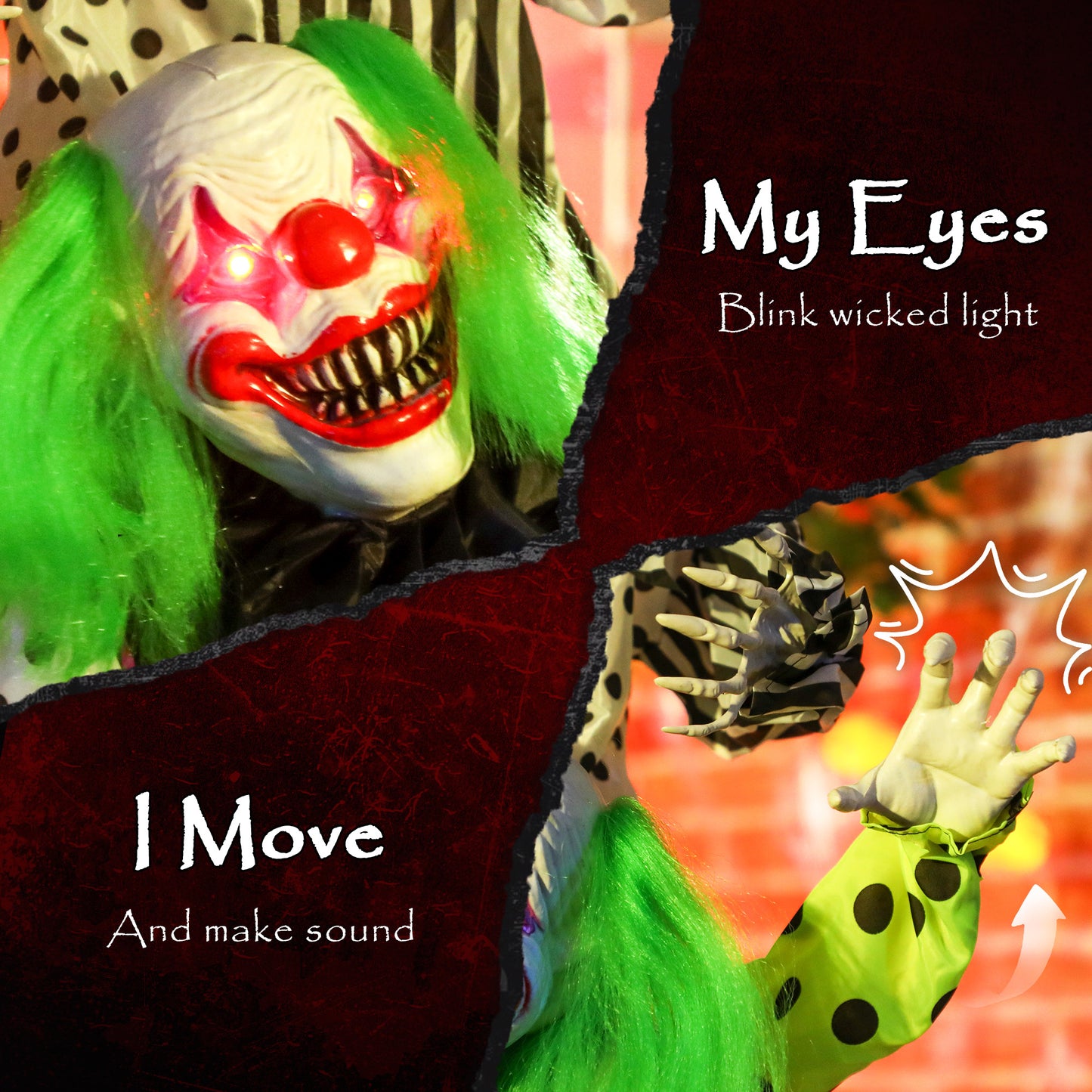 Outsunny Life Size Stackable Halloween Animated Clown, Red Light Up Eyes, Sound Activated, Battery Operated Indoor Party Prop, Halloween Decor, Scary, Red