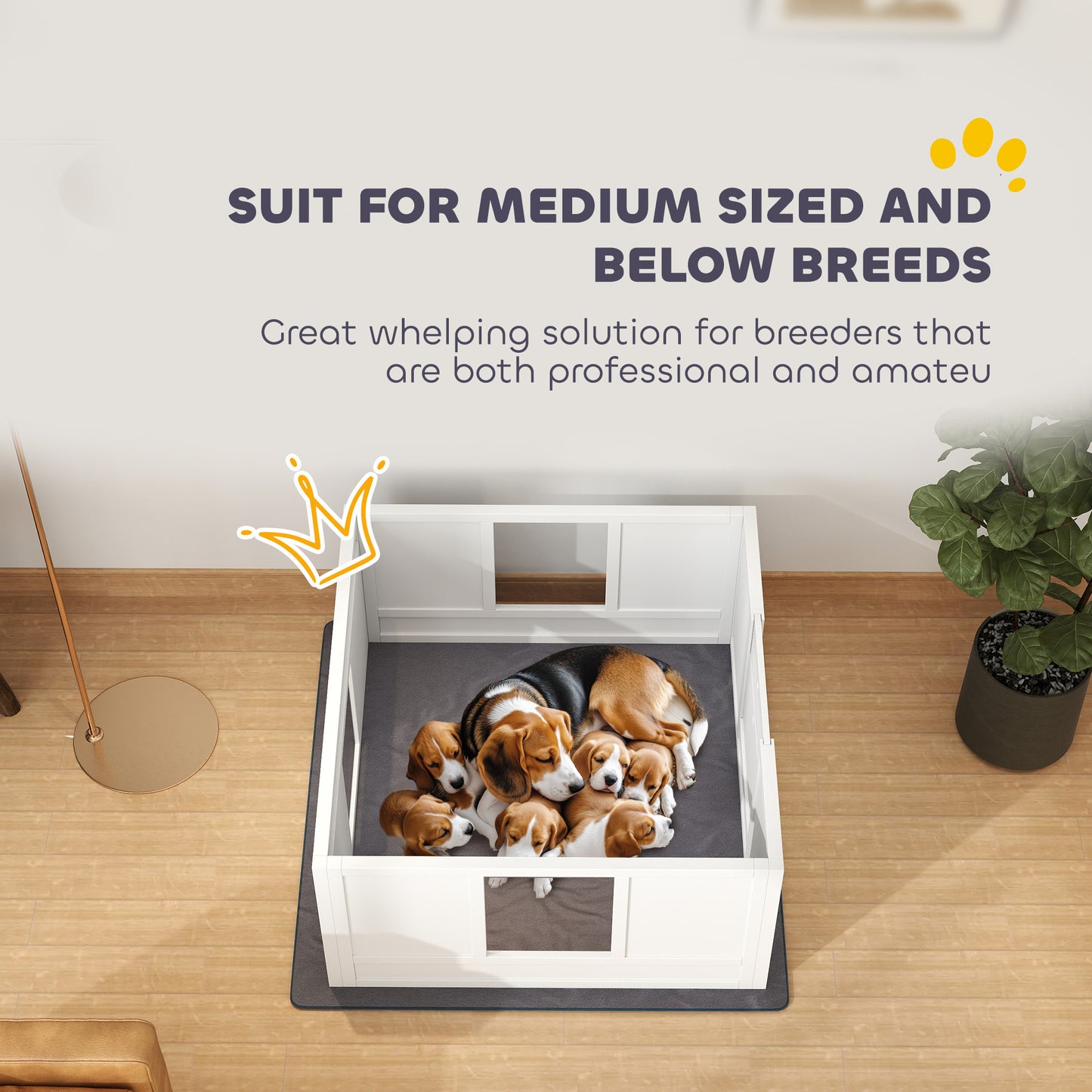 PawHut Whelping Box for Dogs with Whelping Pad, Adjustable Entrance, Non-slip Foot Pads, for Medium Dogs, 100 x 96cm