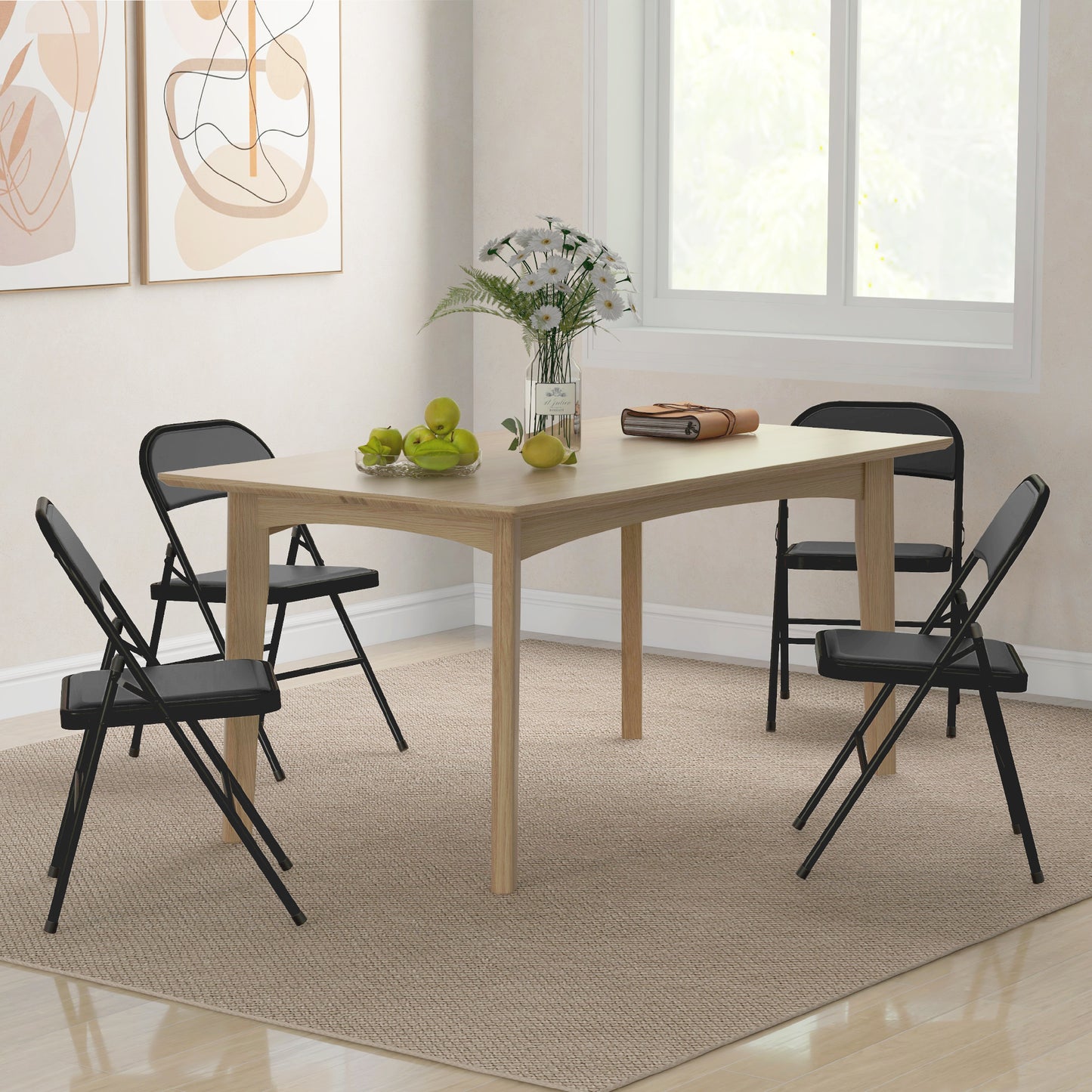 HOMCOM Set of Four Cushioned Steel Folding Chairs - Black