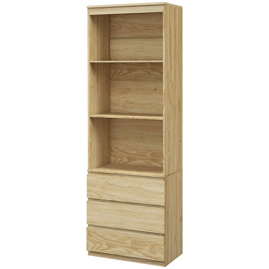 HOMCOM 180cm Tall Bookcase, with Shelves and Drawers - Wood Effect