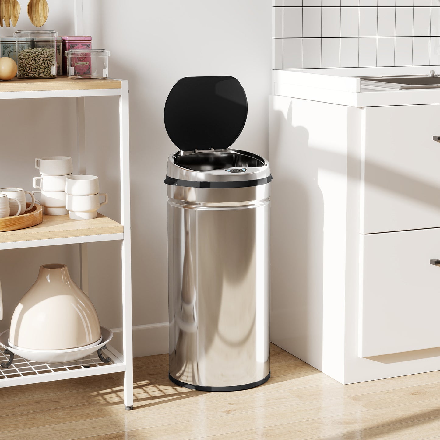 HOMCOM 42L Stainless Steel Sensor Bin - Silver Tone