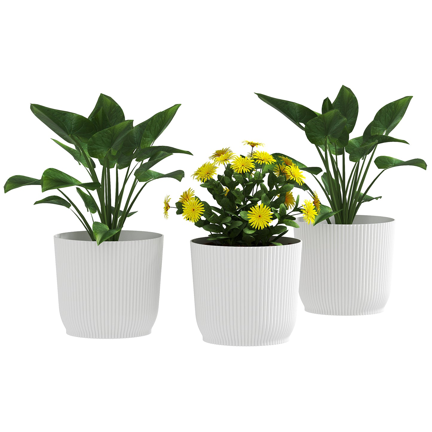 Outsunny Set of Three Ø22cm Planters - White