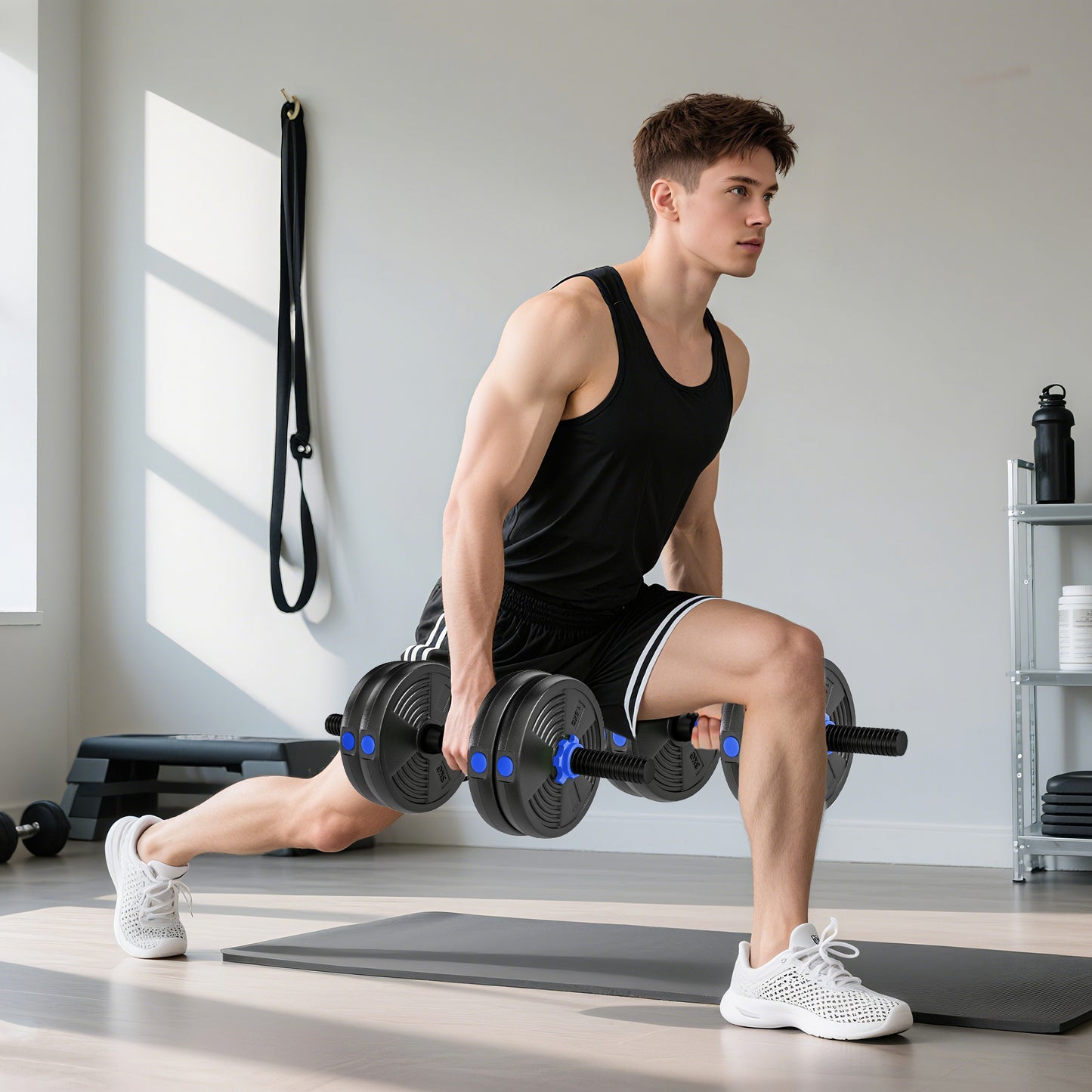SPORTNOW 15 kg 3-in-1 Adjustable Dumbbell Set, Adjustable Weight Set with Extension Bar, Black