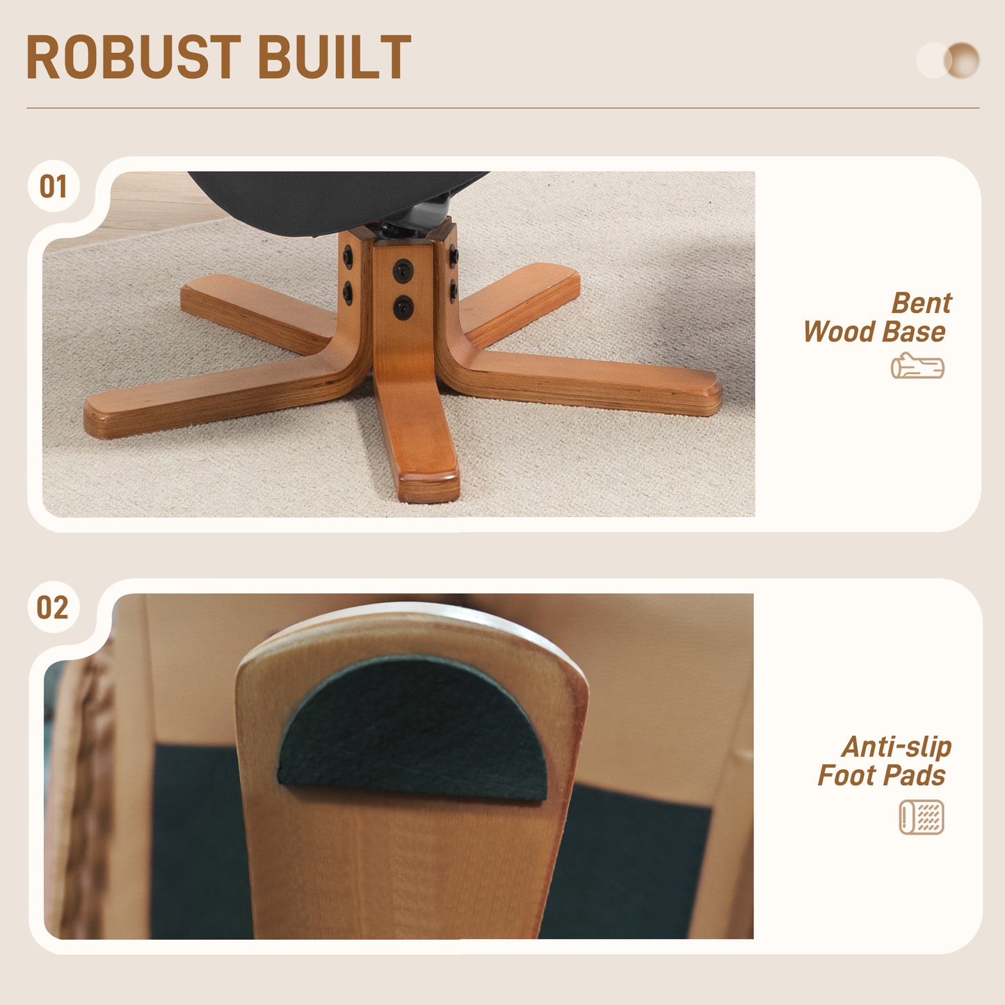 HOMCOM Rocking Recliner Chair with Footstool, PU Leather Armchair, Wood Base, Upholstered for Living Room/Bedroom, Black