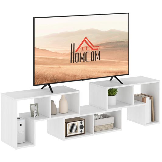 HOMCOM TV Stand for TVs up to 75", Storage Shelves, Extendable Unit, White Wood Grain