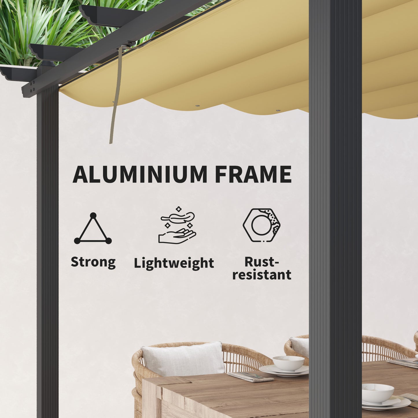 Outsunny 3 x 3m Aluminium Pergola, with Retractable Roof - Khaki