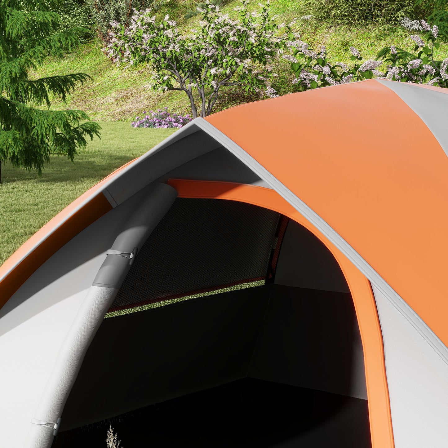 Outsunny Three Man Single Room Dome Tent, with Accessories - Orange/Grey