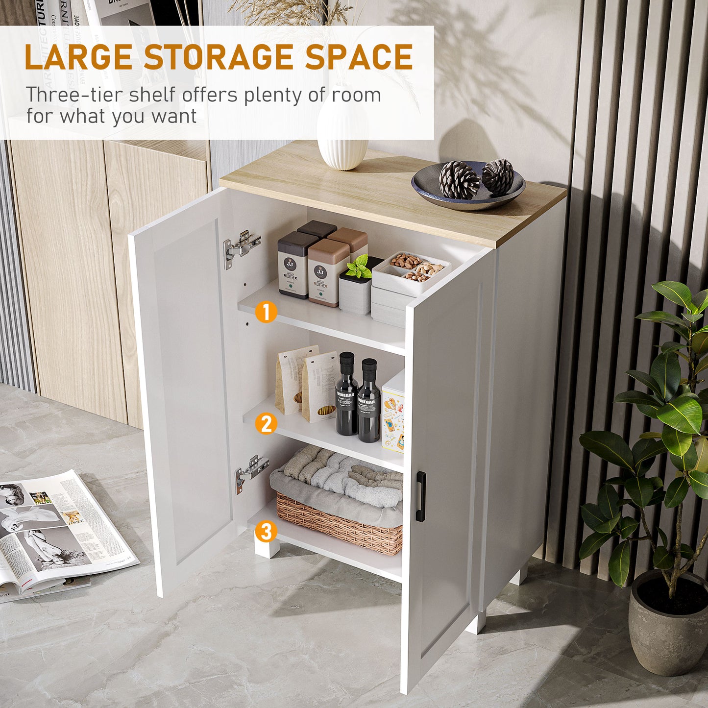 HOMCOM Nordic Sideboard Storage Cabinet with Adjustable Shelf Coffee Bar Cabinet Two Doors 60 x 30 x 90 cm White
