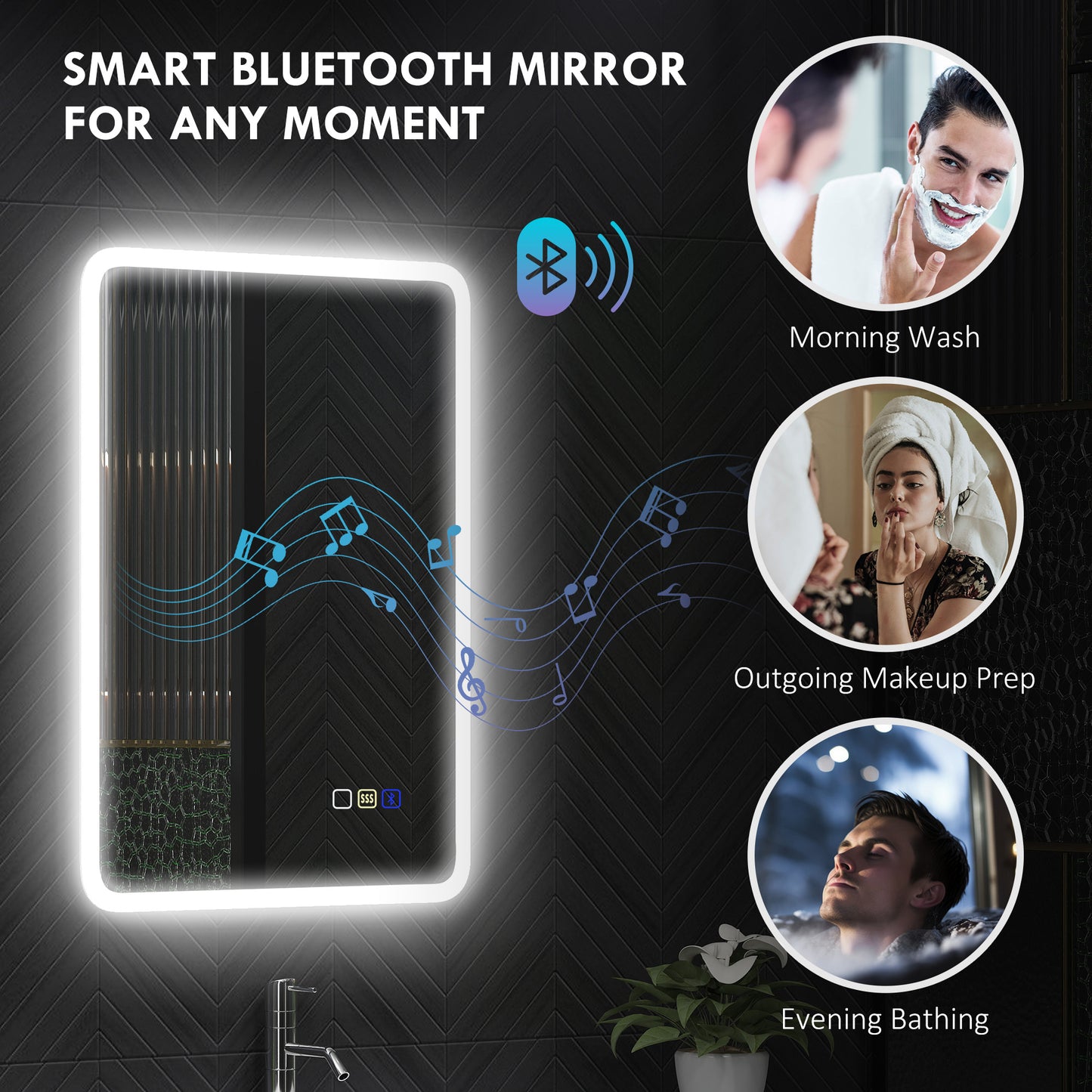 HOMCOM 50 x 70 cm Backlit Illuminated Bathroom Mirror with LED Lights and Bluetooth - Silver Tone