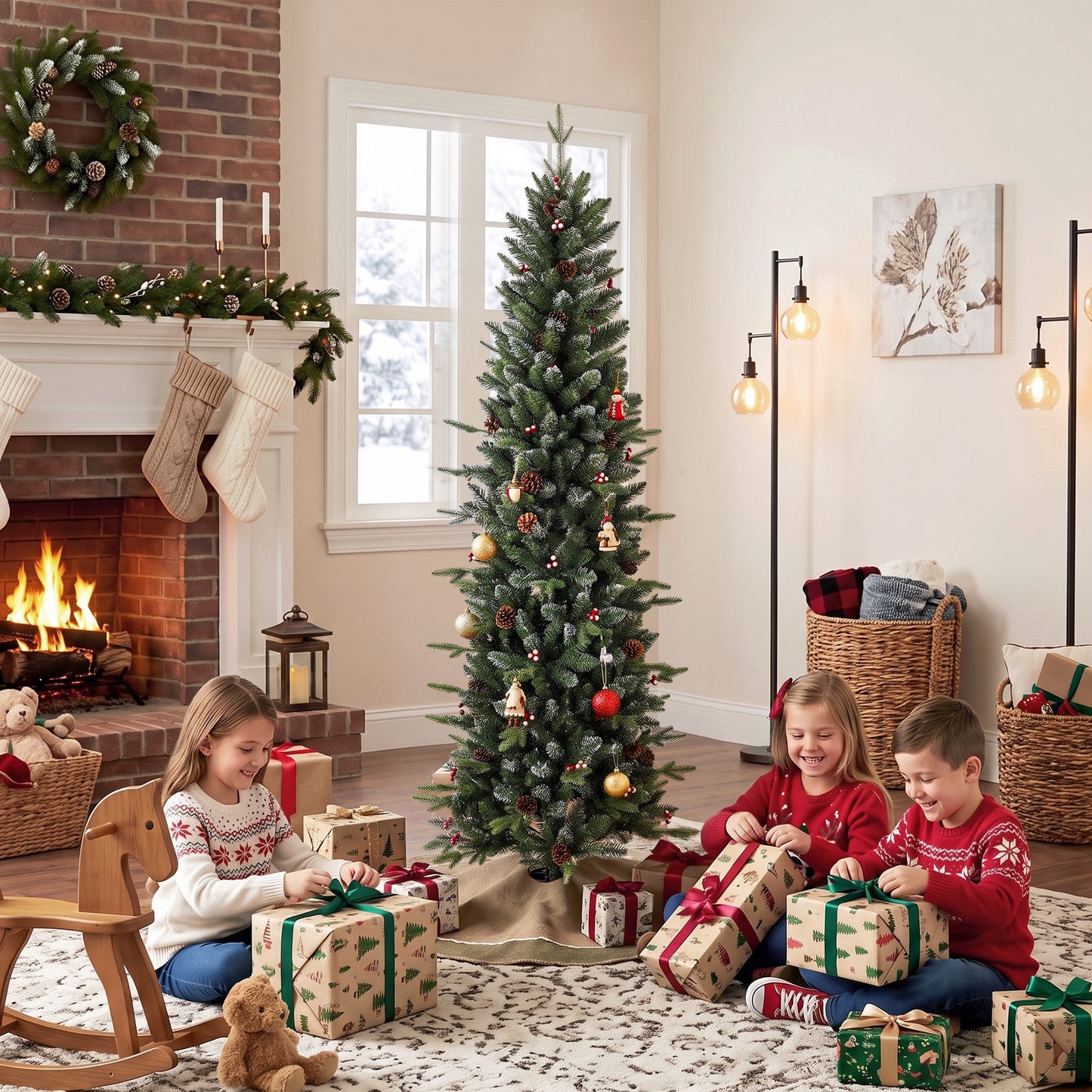 HOMCOM Slim Gracious Pine Xmas Tree, 6ft/180cm Artificial Christmas Tree with 688 Branch Tips, Foldable Steel Stand, Green