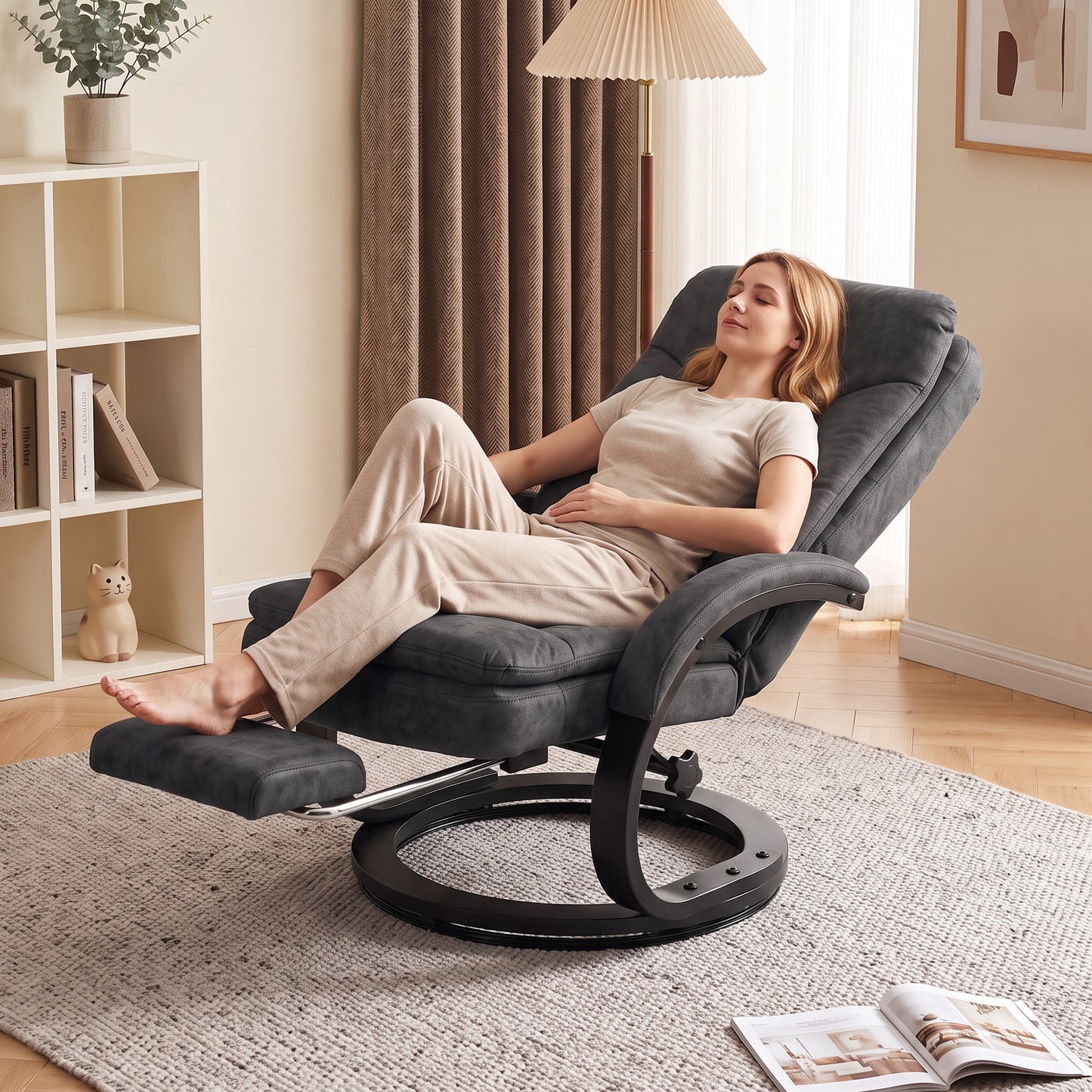 HOMCOM Swivel Recliner Chair, Velvet Recliner Armchair with Retractable Footrest, Dual-Layer Cushion, High Back, Dark Grey
