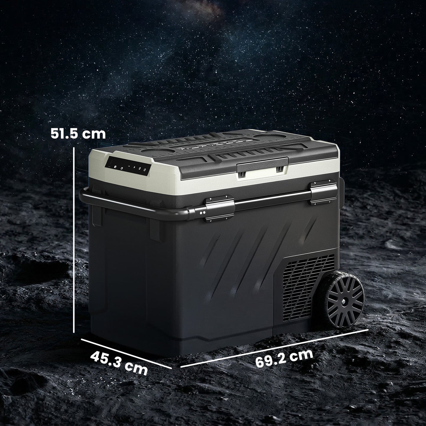 Outsunny 49L Compressor Car Fridge Freezer, Dual Zone Camping Refrigerator with App Control, Telescopic Handle, -20°C-20°C