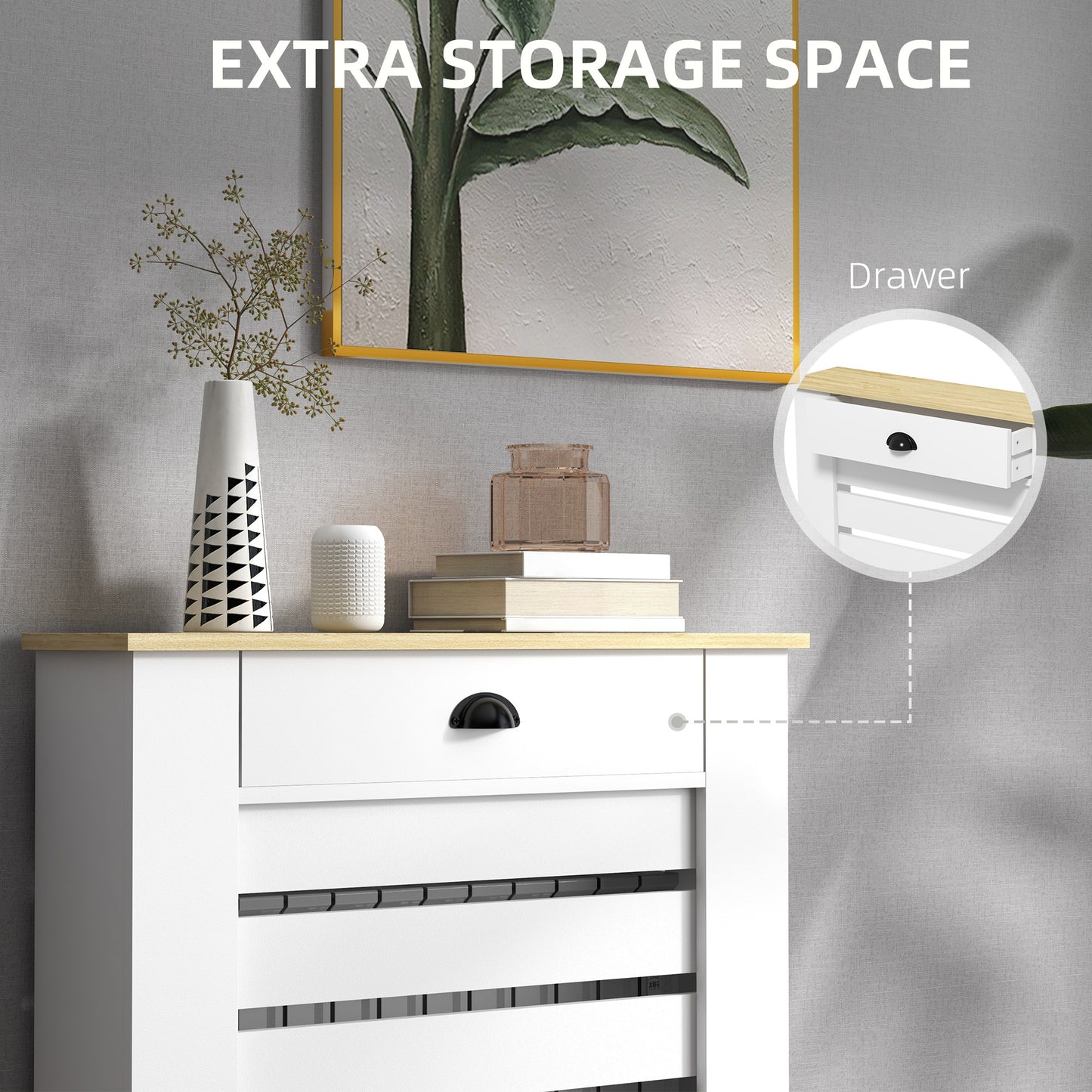 HOMCOM 95.5H x 78Wcm Radiator Cover, with Drawer - White