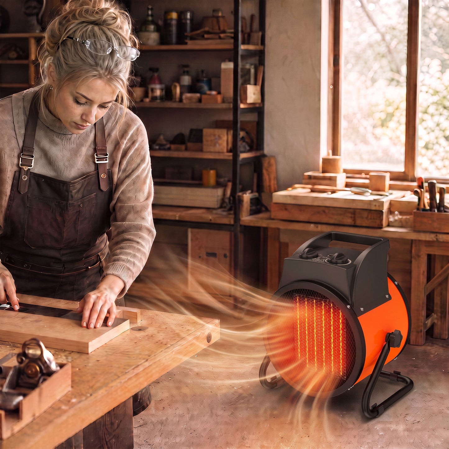 Outsunny Industrial Fan Heater 5000W with Tilting, Electric Ceramic Space Heater with Adjustable Thermostat, Handle