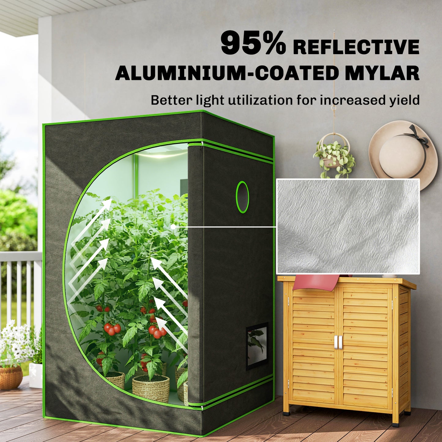Outsunny Grow Tent 600D Mylar with Window Black 120x120x200cm