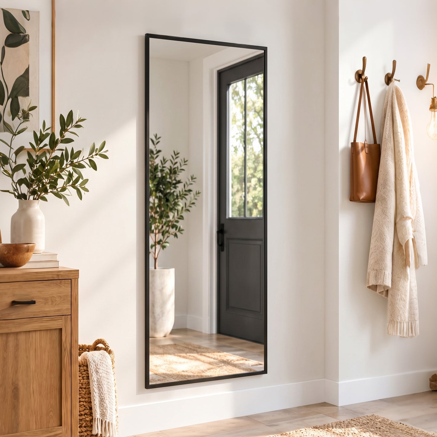 HOMCOM 40 x 110 cm Full Length Wall Mirror, Rectangular Mirror with Adjustable Hooks, Over the Door or Wall Mounted, Black