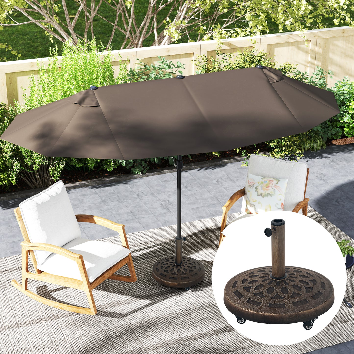 Outsunny 21kg Resin Parasol Base with Wheels, Heavy Duty Bronze Tone Stand for 34-48 mm Poles