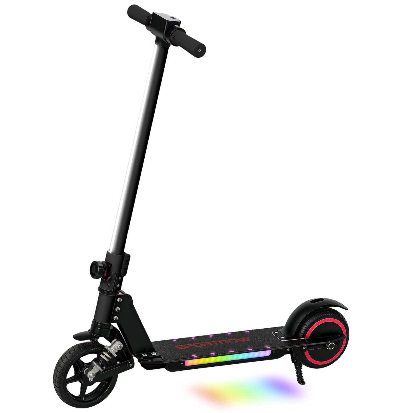 SPORTNOW Folding Electric Scooter for Kids 6-14, Dual Brakes, Suspension, LED Lights, 6.8kg, 14 KM/H, Black