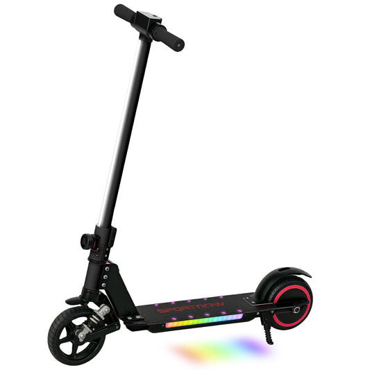 SPORTNOW Folding Electric Scooter for Kids 6-14, Dual Brakes, Suspension, LED Lights, 6.8kg, 14 KM/H, Black
