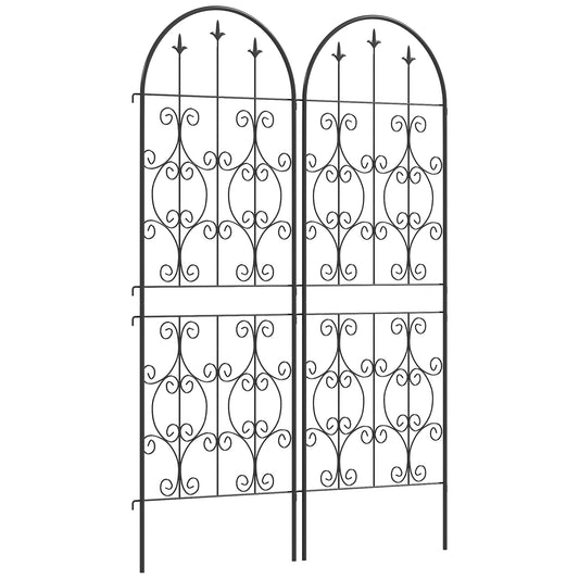 Outsunny Set of 2 Metal Garden Trellis Panels for Climbing Plants, Scrollwork Design, 150 x 50 cm