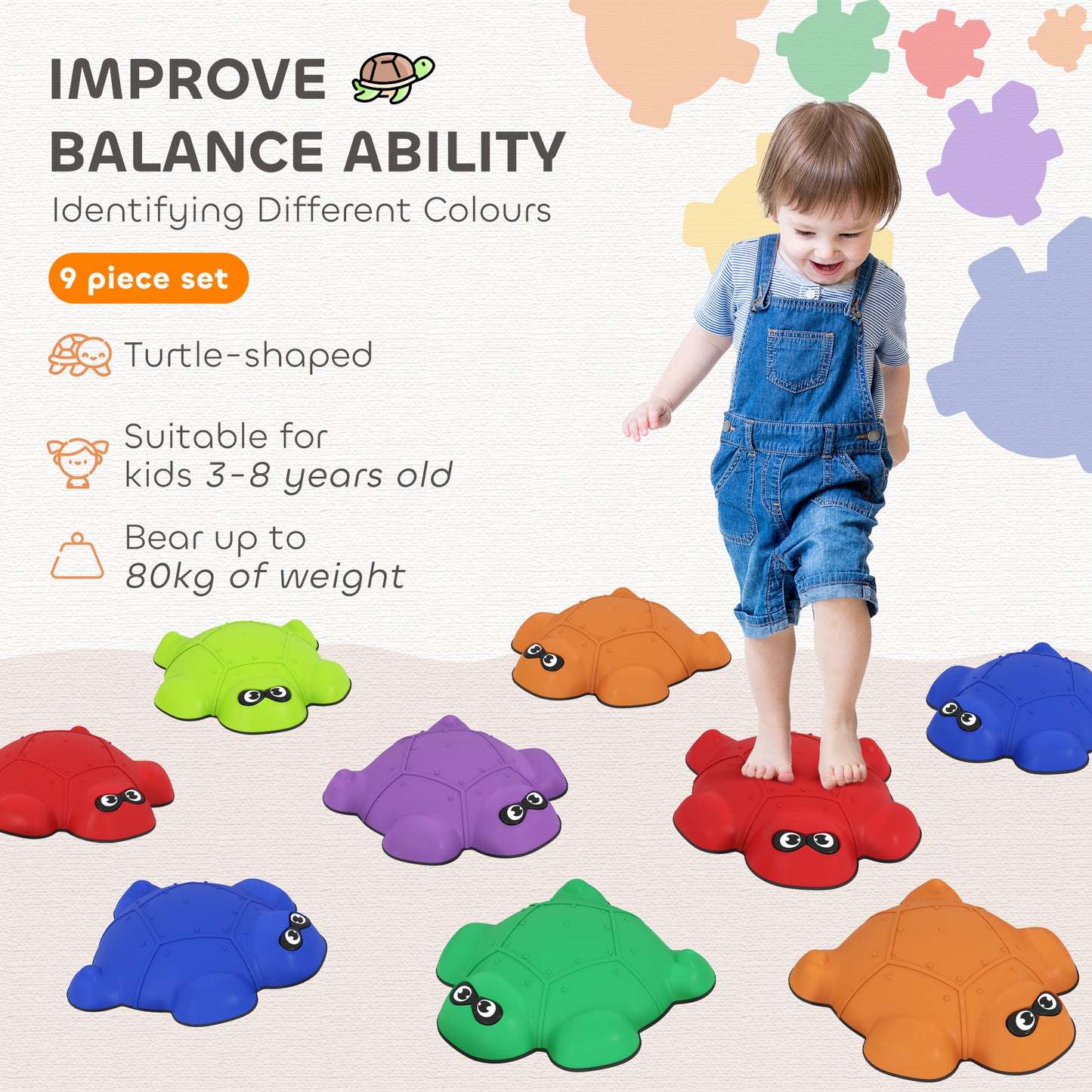 AIYAPLAY 9 PCS Balance Stepping Stones with Non-slip Edge, Indoor Outdoor Obstacle Courses for Kids Ages 3-8 Years, Multicoloured