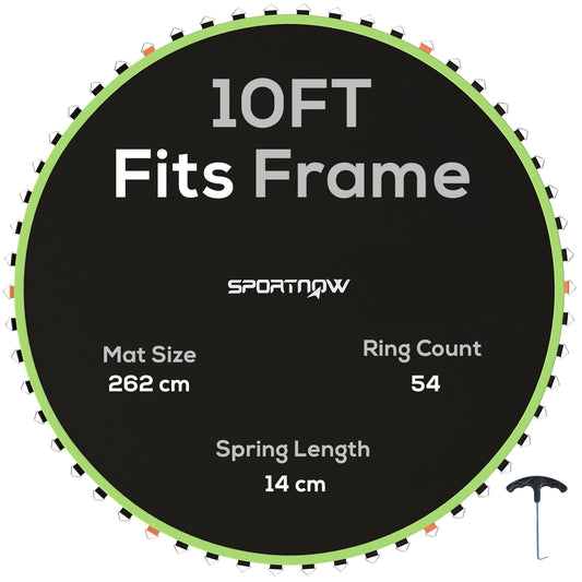 SPORTNOW Trampoline Replacement Mat with Spring Pull Tool, 54 V-Hooks, for 10ft Trampoline using 14cm Springs, Green