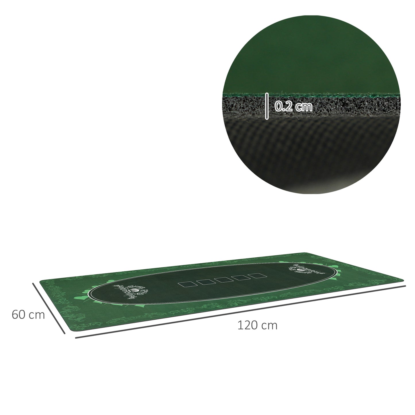 SPORTNOW Professional 6-Player Texas Hold'em Poker Mat, 120 x 60 cm, Water-Resistant Rubber with Felt Surface, Carry Bag, Green