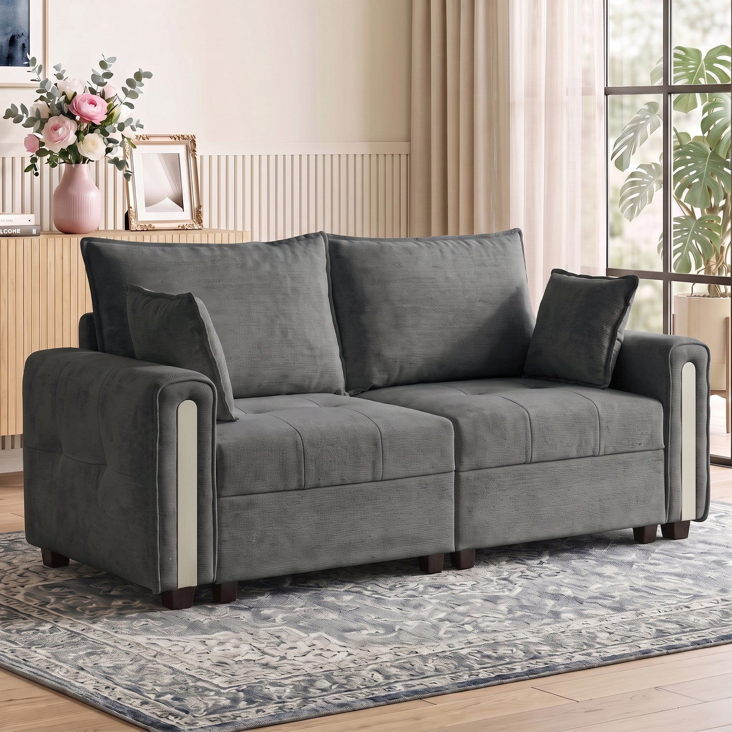 HOMCOM 2 Seater Sofa with Lift-Up Storage, 168 cm Comfy Velvet Small Couch with Wide Deep Seat Dark Grey
