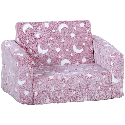 AIYAPLAY 2 in 1 Kids Foldable Chair with Glow in The Dark Stars Moon Design, Washable Cushion and Cover - Blue