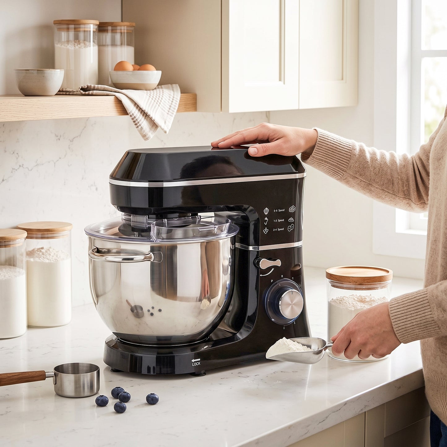 HOMCOM 7 L 1400W 6-Speed Tilt-Head Food Mixer, Stand Mixer with Handle and Dough Hook, Black