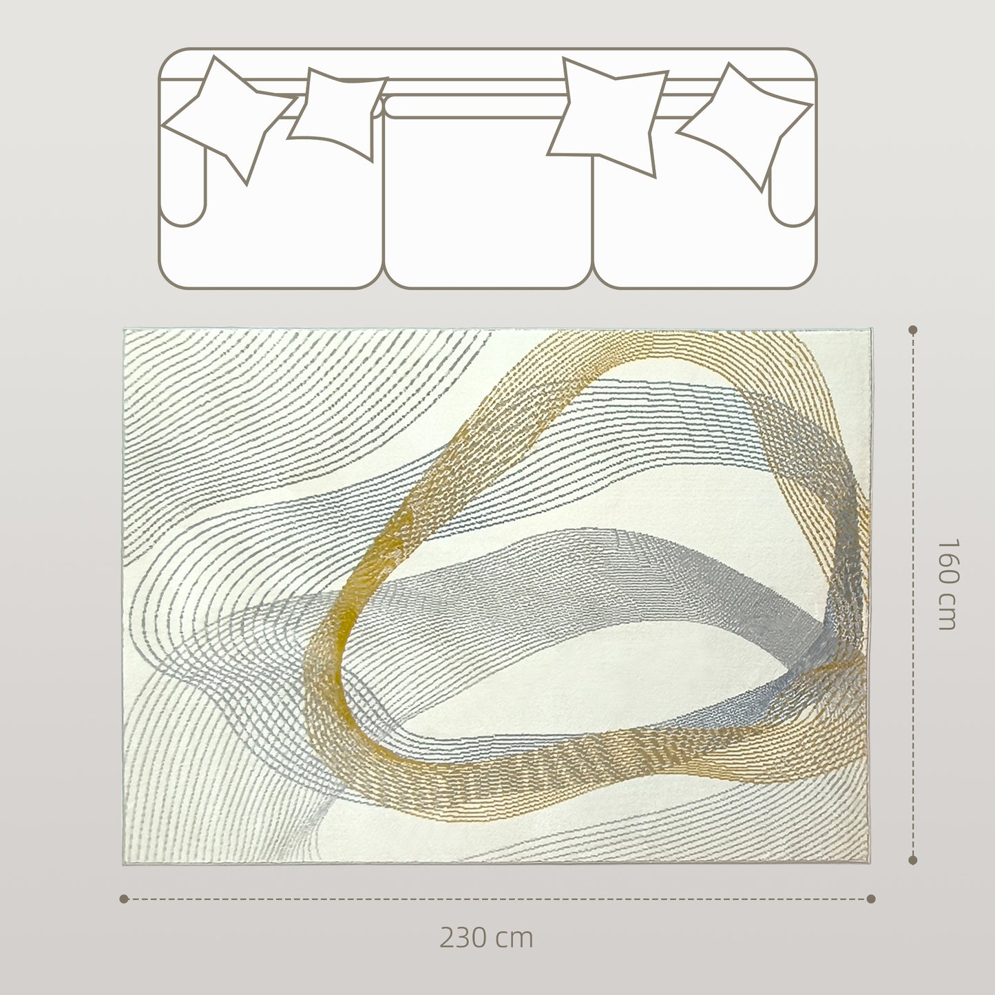 HOMCOM Modern Area Rug, Machine Washable, Allergy-Friendly, for Living Room, Bedroom, Dining Room, Home Office, 230x160 cm, Cream White