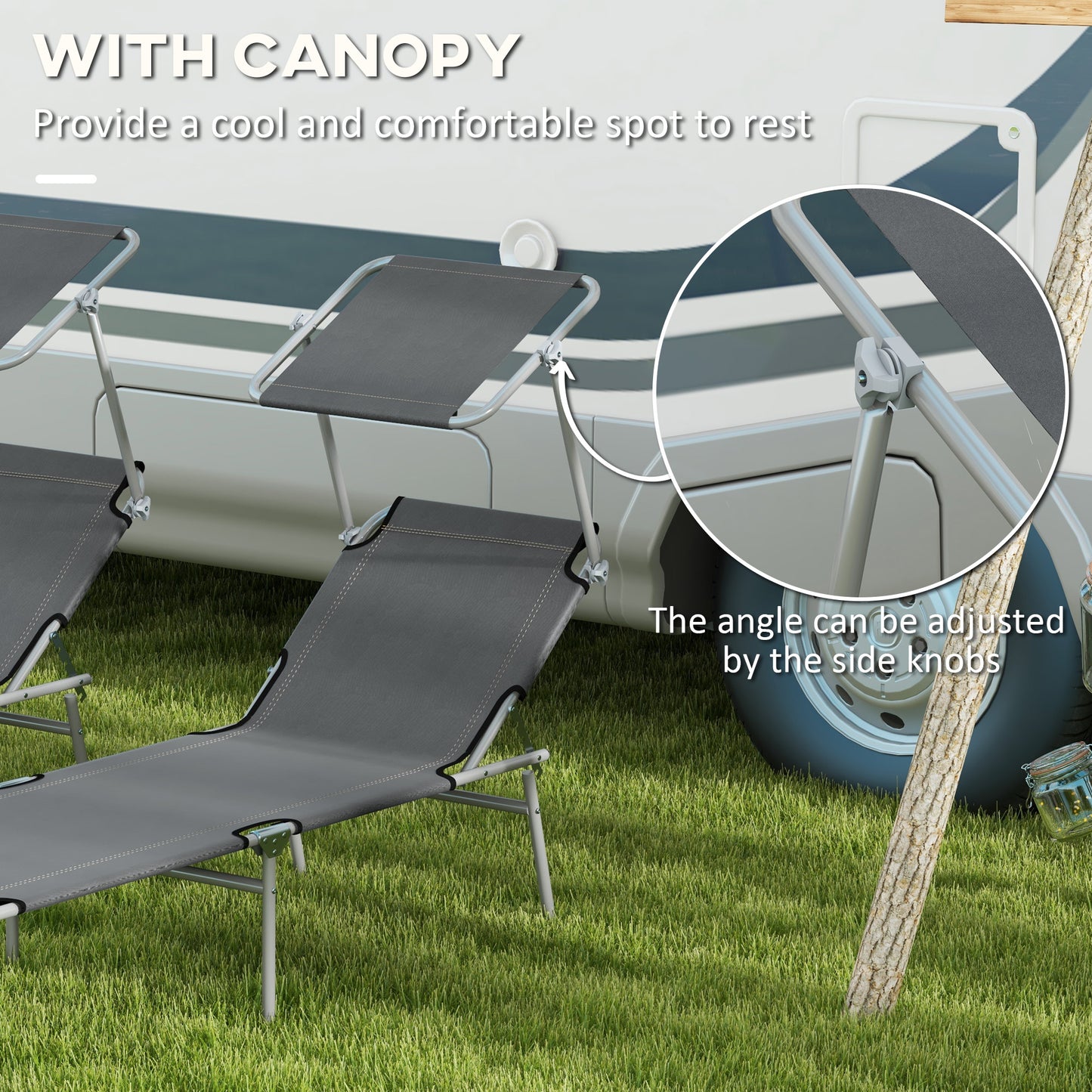 Outsunny 2-Piece Foldable Sun Lounger Set with Shade - Grey