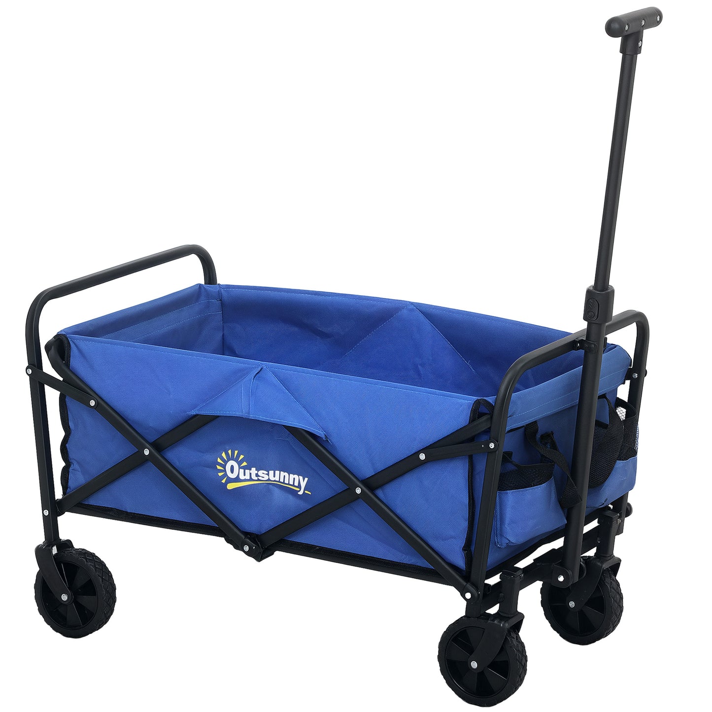 Outsunny 62L Festival Trolley, Garden Folding Cart, 120kg Heavy Duty Collapsible Wagon, Adjustable Handle, Carrying Bag, Blue