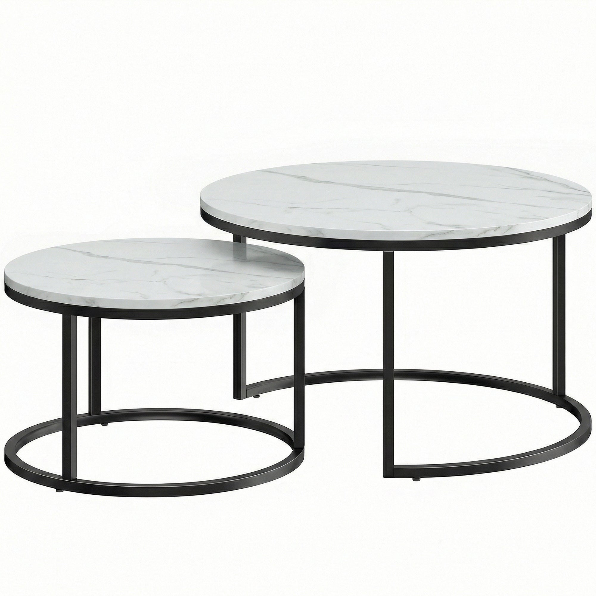 HOMCOM Set of Two Marble-Effect Stacking Tables - White – mhstar.co.uk