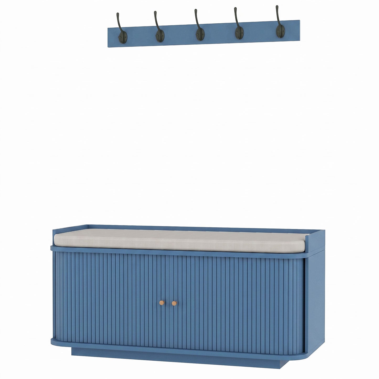 HOMCOM Hallway Storage Unit, Hallway Furniture Set with Shoe Storage Cabinet and 5 Hooks Coat Rack, Blue