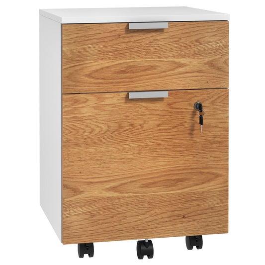 HOMCOM Two-Drawer Lockable Filing Cabinet - Wood Effect