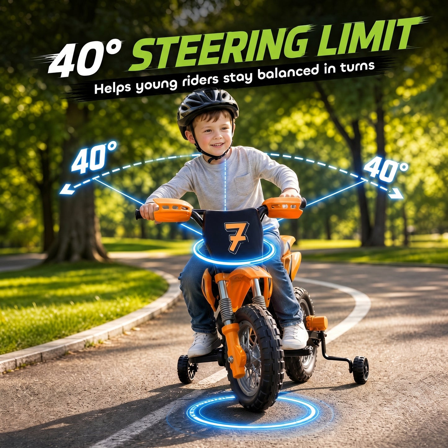 AIYAPLAY 12V Kids Electric Motorbike, Ride on Motorcycle with Dual Motors, Training Wheels, Rear Suspension for 3-6 Years, Orange