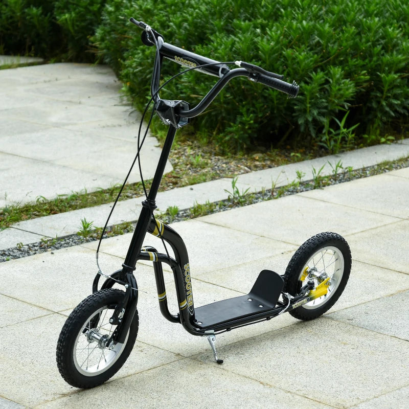 HOMCOM Teen Kids Stunt Scooter w/ Adjustable Handlebar, 12 Inch Rubber Tyres, Dual Brakes, Black