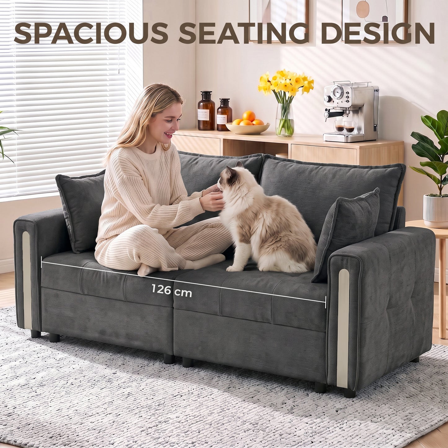 HOMCOM 2 Seater Sofa with Lift-Up Storage, 168 cm Comfy Velvet Small Couch with Wide Deep Seat Dark Grey