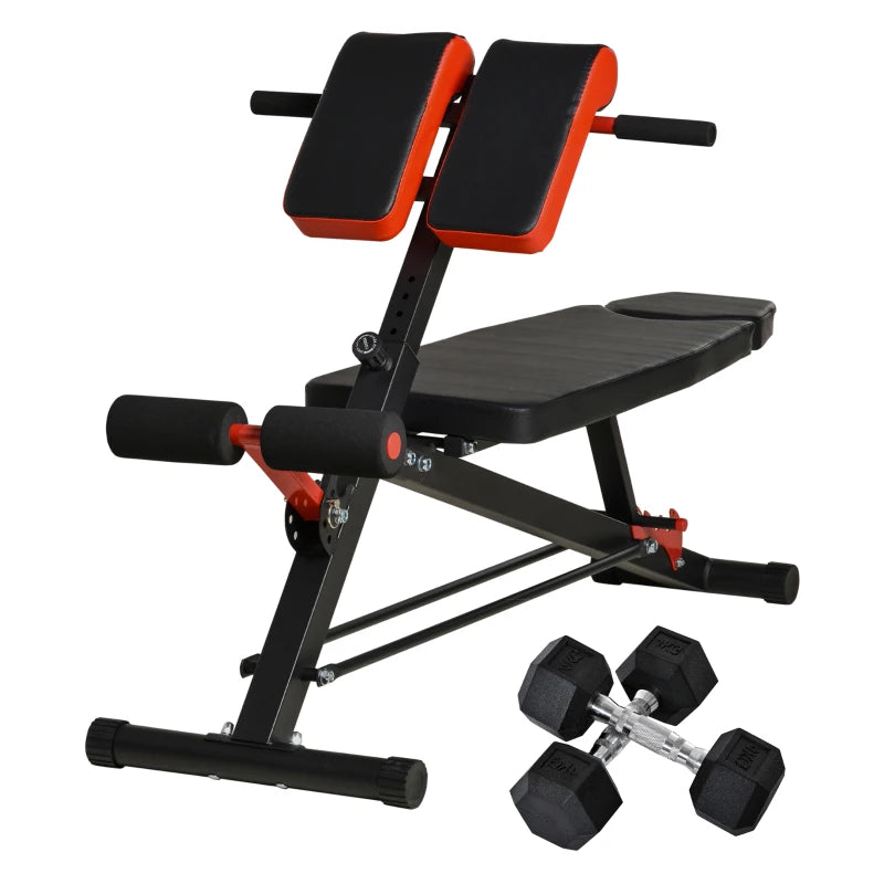 HOMCOM Multifunction Weight Bench with 2 Dumbbells, 7-Level Adjustable Hyper Extension Sit-up Bench