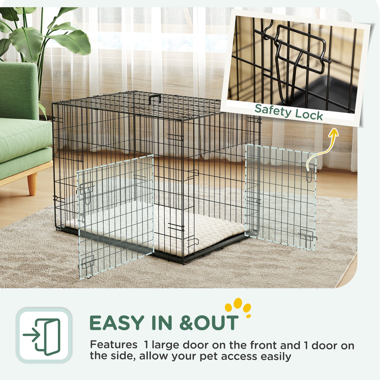 PawHut Dog Crate with 2 Doors with Tray, Soft Cushion, Foldable Metal Dog Cage for Small Dogs, 76 x 53 x 60, Black