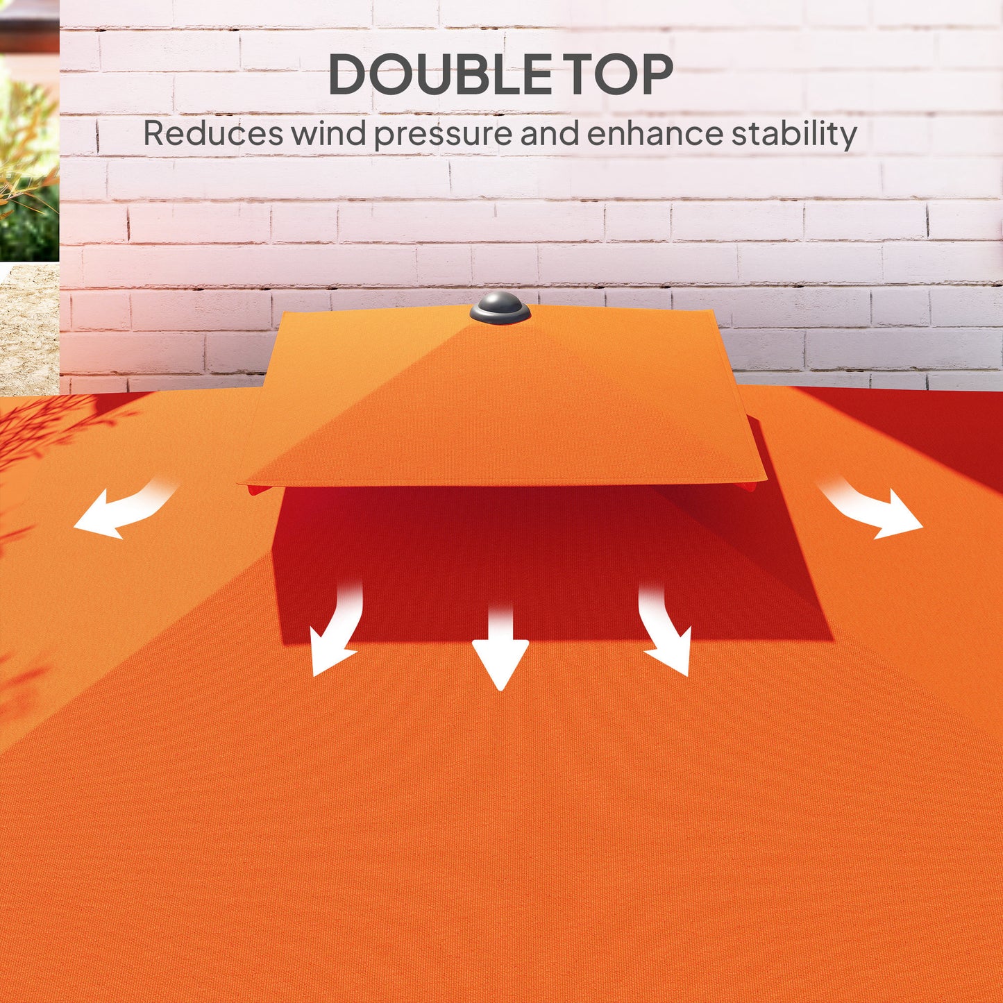 Outsunny 2.5m Cantilever Parasol, Square Double Top Garden Umbrella with Ruffles, Cross Base, Overhanging Sun Shade, Orange