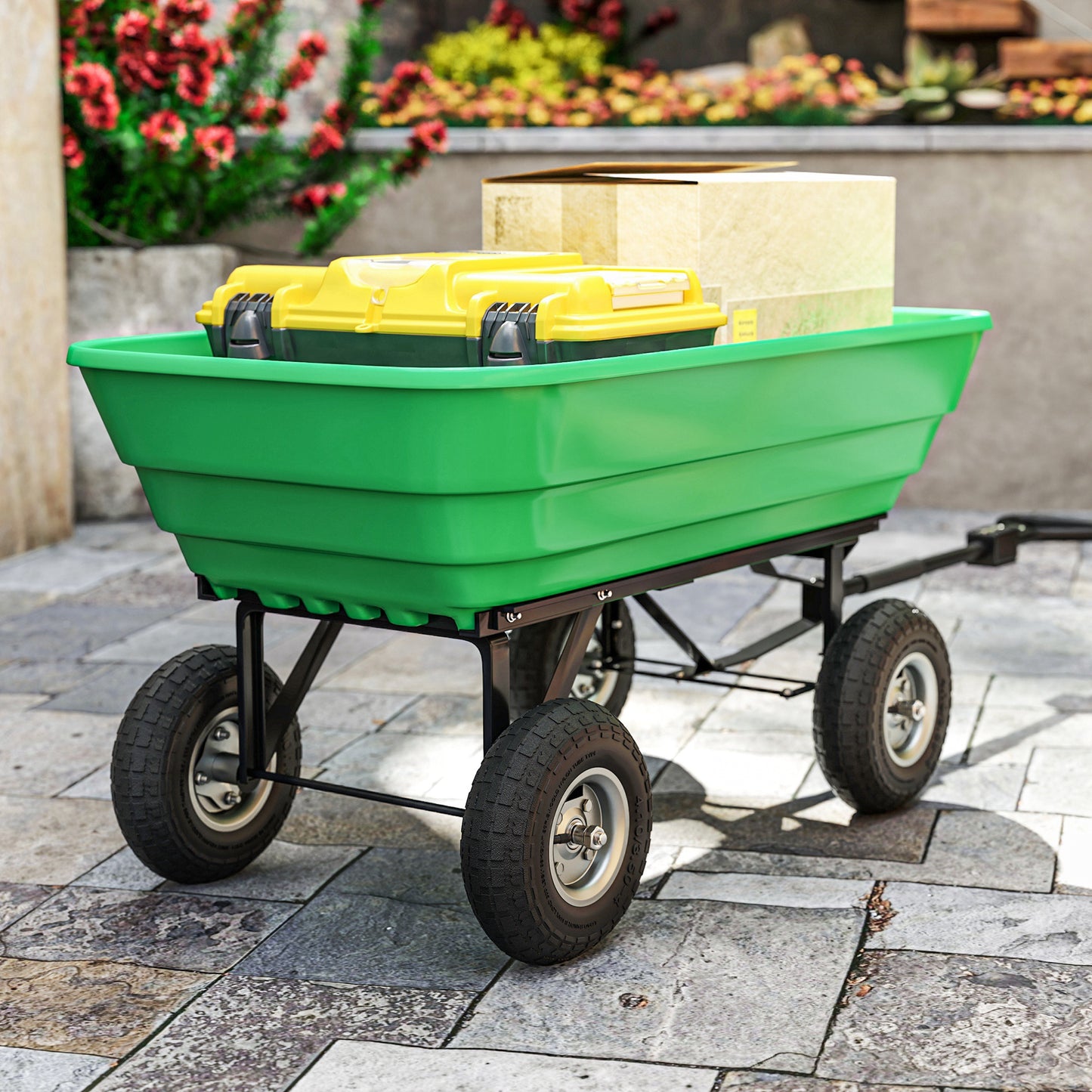 Outsunny Set of 4 Pneumatic Wheels, 10" Wheelbarrow Wheels Replacement for Barn Carts, Hose Carts, Garden Carts, Sack Trucks, Black