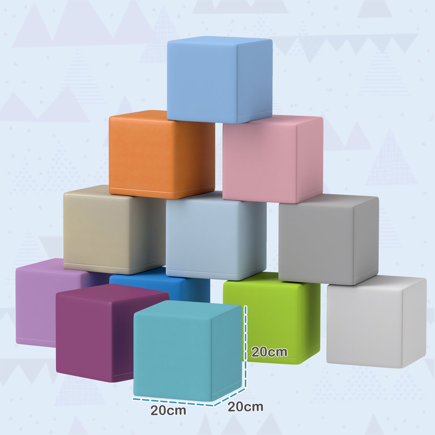 HOMCOM 12 PCs Soft Play Blocks, Soft Foam Toy, Building and Stacking Blocks for Kids, Multicoloured