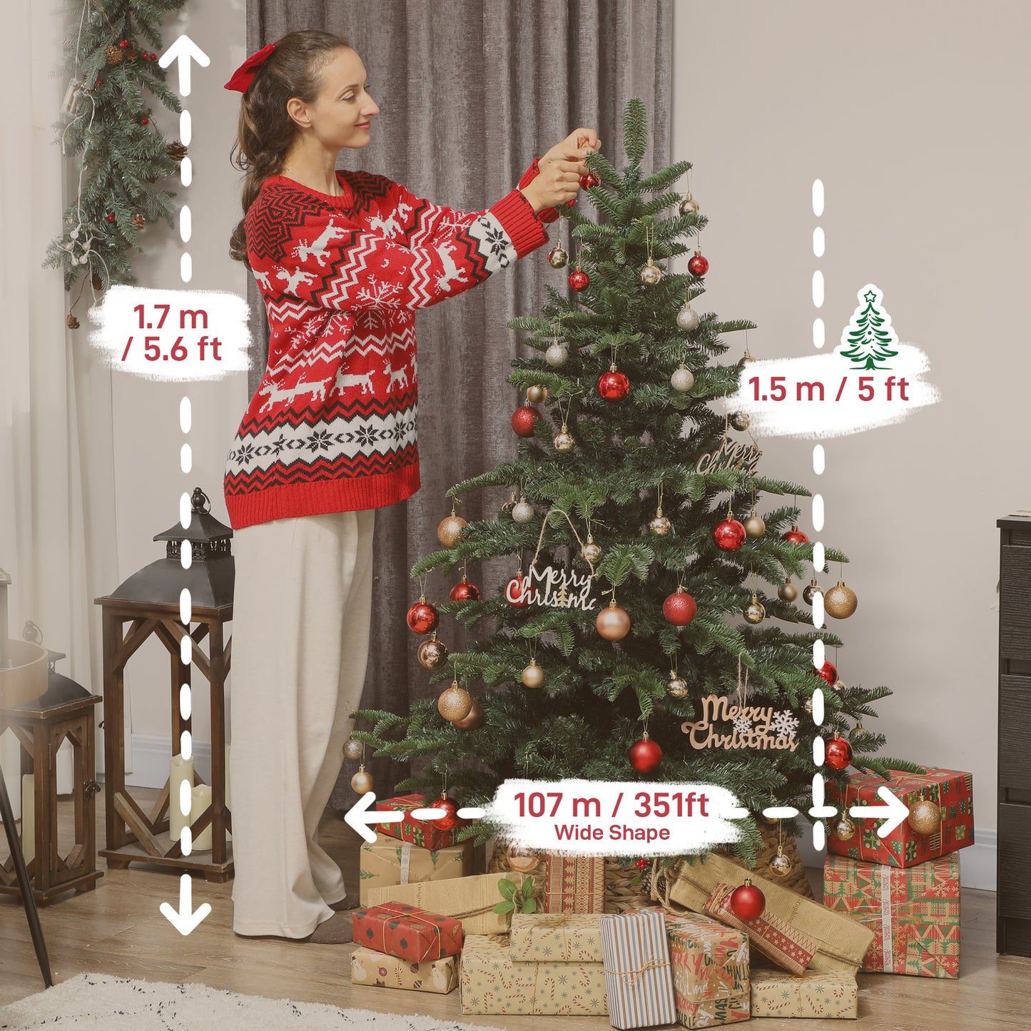 HOMCOM 5ft Artificial Christmas Tree with Realistic Branches, Easy Assembly - Green
