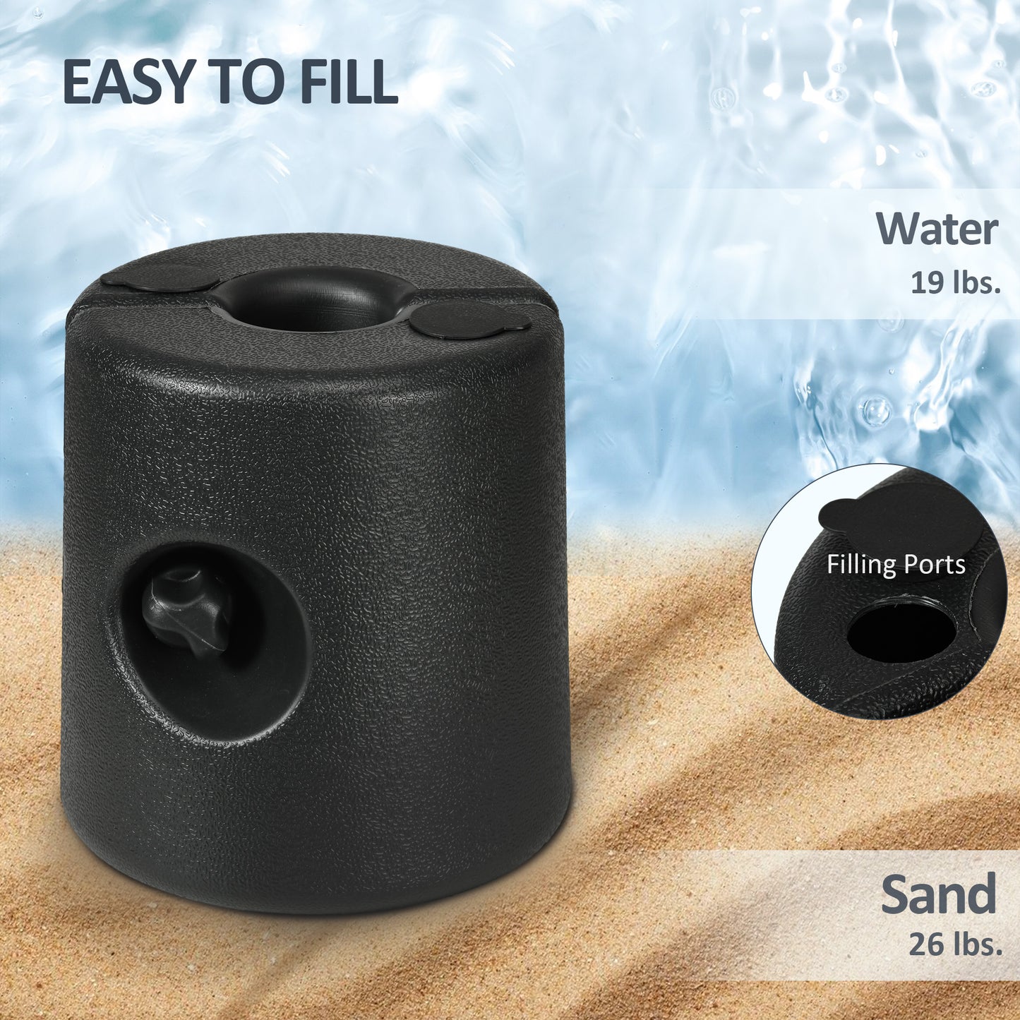 Outsunny HDPE Tent Weights Set of 4, Canopy Weights, Fill Water or Sand, 48KG