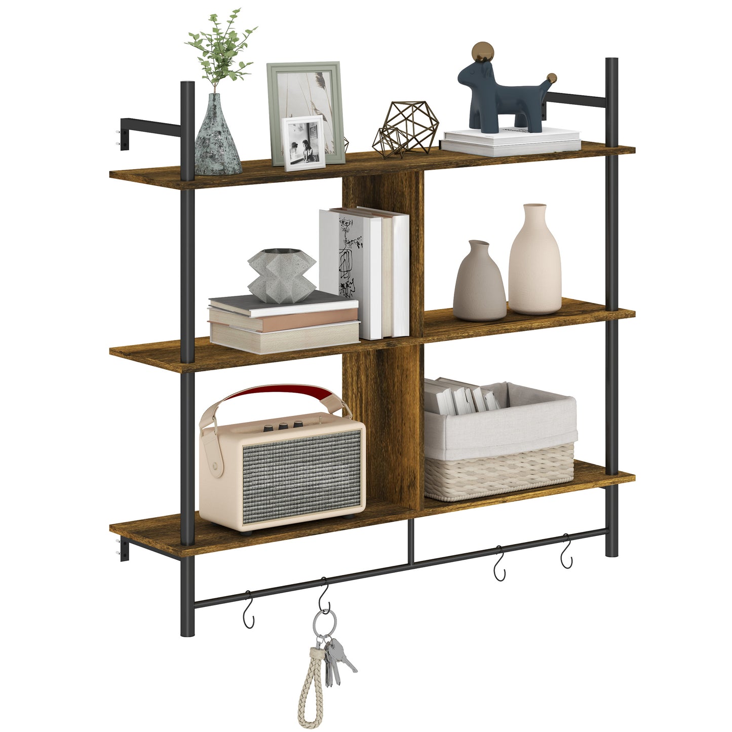 HOMCOM Three-Tier Floating Shelf - Brown/Black