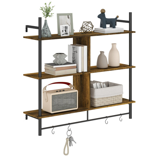 HOMCOM Three-Tier Floating Shelf - Brown/Black